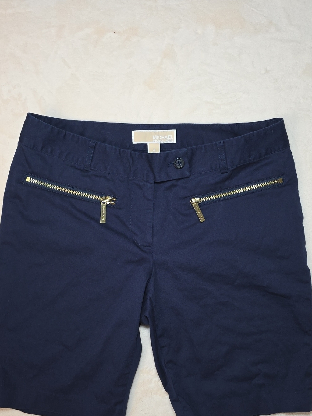 Michael Kors Women's Navy Shorts with Gold Zipper Details Size 2
